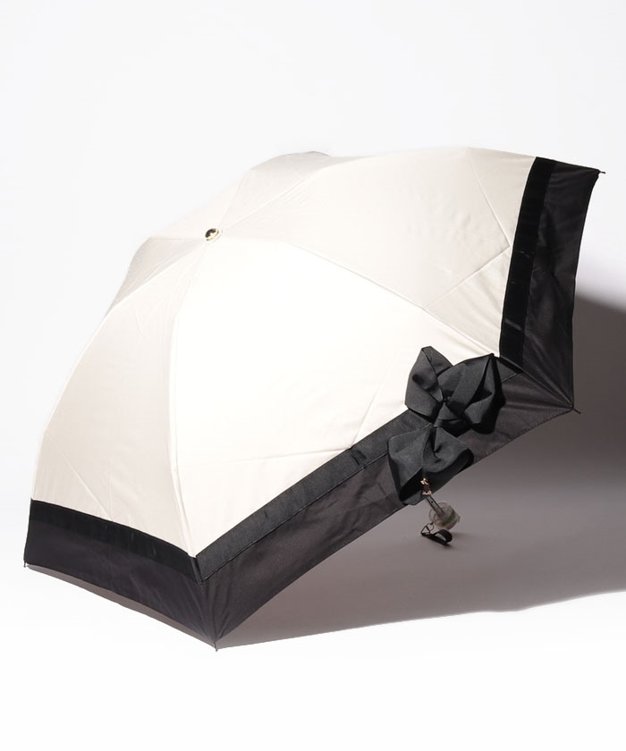【新品】LANVIN en Bleu晴雨兼用折たたみ日傘切り継ぎビジューりぼん LANVIN en Bleu 折りたたみ傘 遮光 晴雨兼用折りたたみ日傘 楽折