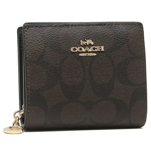 セール コーチ アウトレット 二つ折り財布 シグネチャー ミニ財布 ブラウン ブラック レディース Coach C3309 Imaa8 コーチ Coach D Fashion