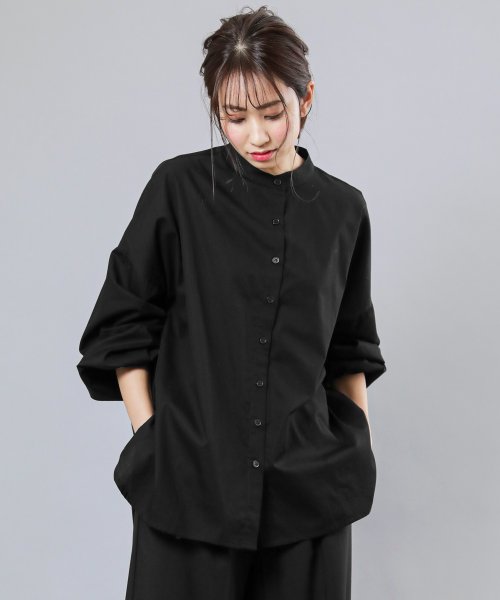 バルーンスリーブシャツ レディース トップス オーバーサイズ ブラウス 白シャツ 黒シャツ ミリアンデニ Mili An Deni D Fashion