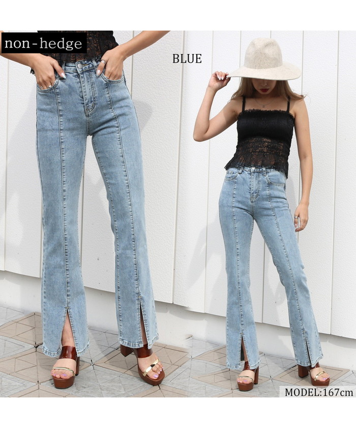 裾スリットデニムフレアパンツ(503925138) | ノンヘッジ(non 裾スリットデニムフレアパンツ(503925138) | ノンヘッジ(non