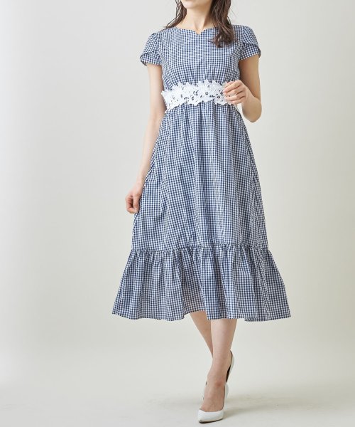 ウエストレース装飾ハートネックギンガムチェックワンピース トッコクローゼット Tocco Closet D Fashion ウエストレース装飾ハートネックギンガムチェックワンピース トッコクローゼット Tocco Closet D Fashion