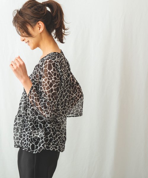 ミニジラフシフォンプリントラウンドネックブラウス ナラカミーチェ Nara Camicie D Fashion