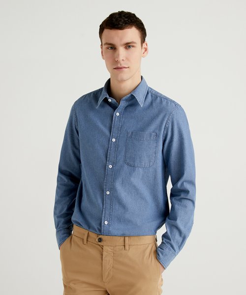 スリムフィットシャンブレーシャツ ベネトン メンズ Benetton Mens D Fashion