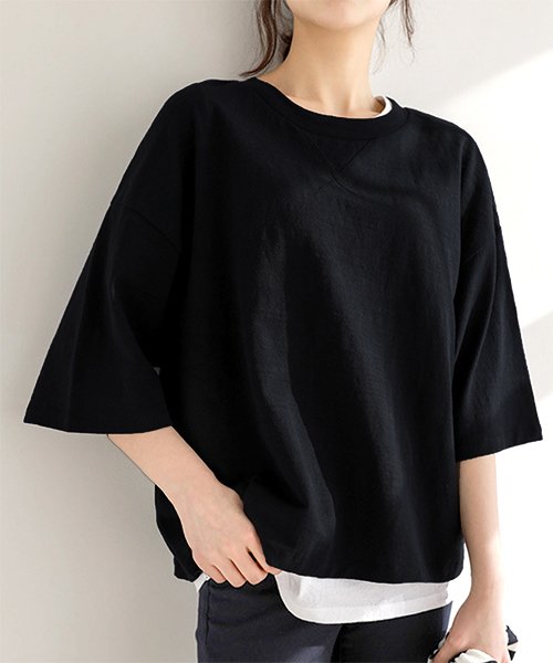 セール 5分丈トップス カジュアル シンプル レディース おしゃれ 半袖 アミュレット Amulet D Fashion