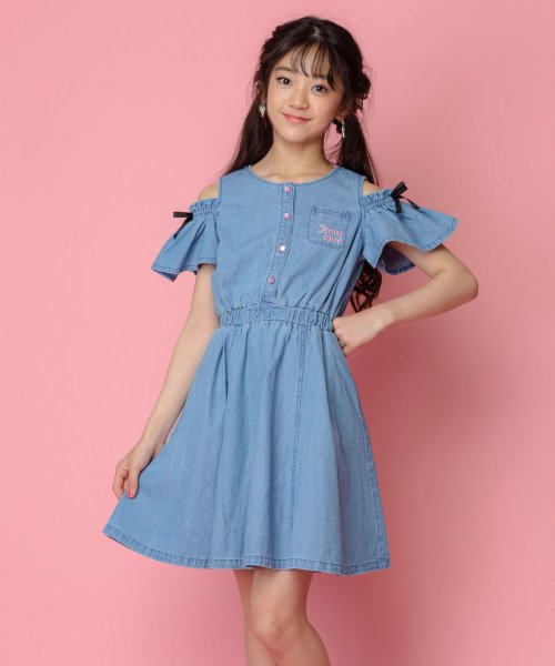 セール 肩あきフレアスリーブデニムワンピ ジェニィラブ Jenni Love D Fashion