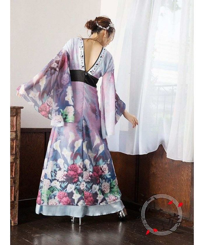 リューユ Rew-You 流遊 和柄ドレス 水色 キャバドレス 花柄 リューユ Rew-You 流遊 和柄ドレス 水色 キャバドレス 花柄