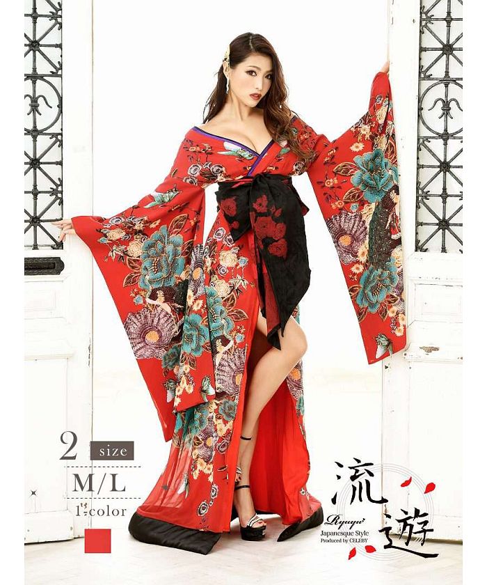 リューユ Rew-You 花魁 着物ドレス キャバドレス 赤 和柄 リューユ Rew-You 花魁 着物ドレス キャバドレス 赤 和柄