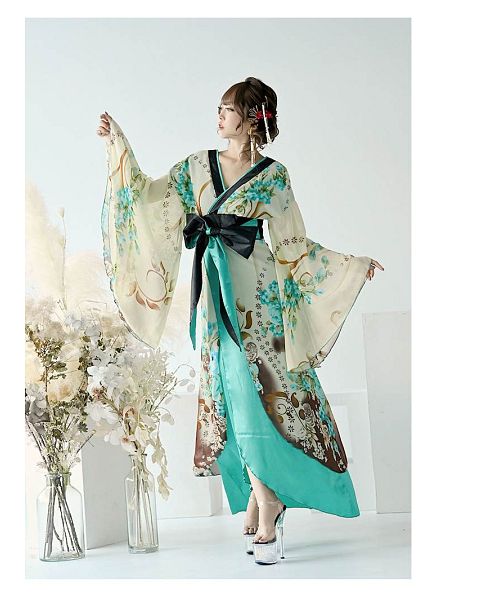 リューユ◆本格花魁和柄ドレス◆Lサイズ リューユ Rew-You キャバドレス 和柄 着物ドレス 白 花魁 和柄