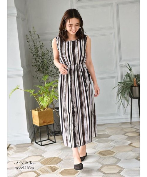 マキシ丈 エスニック柄 ノースリーブ 袖なし 柄ワンピ アールベート Rvate D Fashion マキシ丈 エスニック柄 ノースリーブ 袖なし 柄ワンピ アールベート Rvate D Fashion