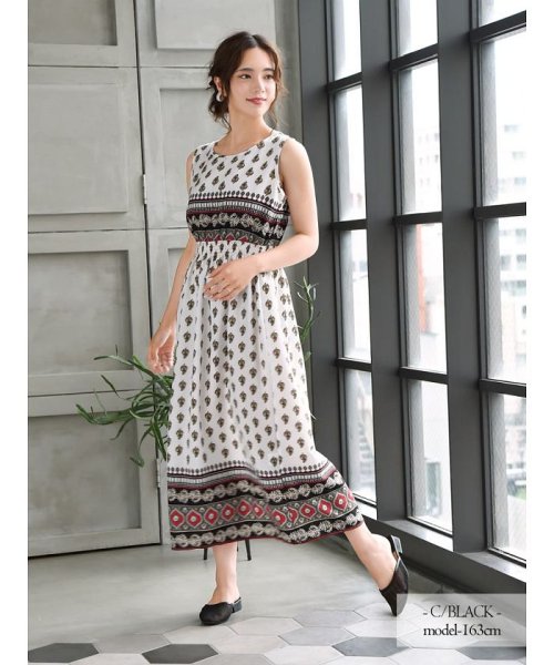 マキシ丈 エスニック柄 ノースリーブ 袖なし 柄ワンピ アールベート Rvate D Fashion マキシ丈 エスニック柄 ノースリーブ 袖なし 柄ワンピ アールベート Rvate D Fashion