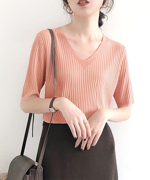 セール58 Off リブニットトップスvネック カジュアル きれいめ オフィス ファッション 半袖 レディース アミュレット Amulet D Fashion セール58 Off リブニットトップスvネック カジュアル きれいめ オフィス ファッション 半袖 レディース アミュレット Amulet D Fashion