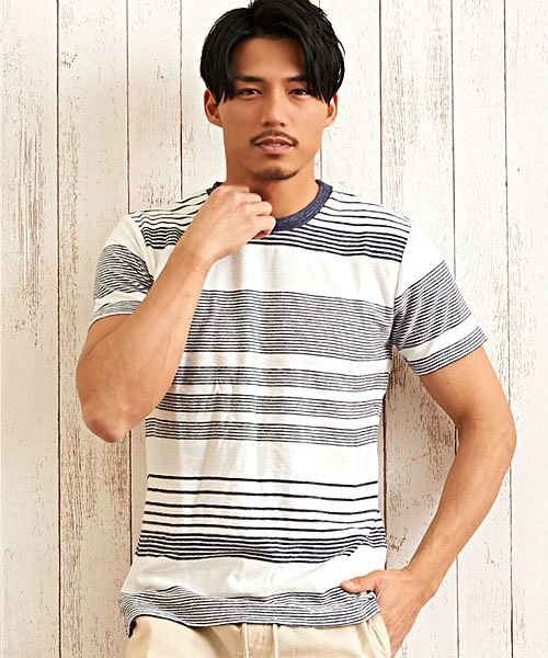 Tシャツ メンズ 半袖 ブランド カットソー おしゃれ ボーダー柄 ボーダーtシャツ 裏毛 クルーネック 半袖tシャツ トップス グレー ネイビー ホワイト レ ビッチ Vicci D Fashion