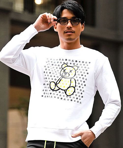 トレーナー メンズ トップス スウェット スエット 長袖 クルーネック 裏毛 モノグラム ベア クマ くま プリント 綿100 コットン M L カジュアル キャバリア Cavaria D Fashion トレーナー メンズ トップス スウェット スエット 長袖 クルーネック 裏毛 モノグラム ベア クマ くま プリント 綿100 コットン M L カジュアル キャバリア Cavaria D Fashion