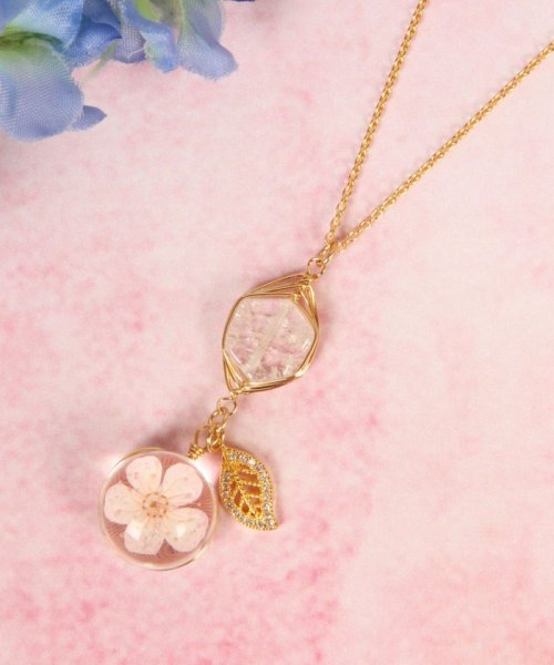 サクラピンク K14gf クリア花 ガラスリーフネックレス ワイスチャーム Wythecharm D Fashion