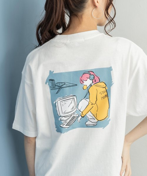 半袖プリントt メンズ レディース ユニセックス Tシャツ カジュアル ビッグシルエット オーバーサイズ 綿 コットン バックプリント ストリート イラスト 中 ロッキーモンロー Rocky Monroe D Fashion