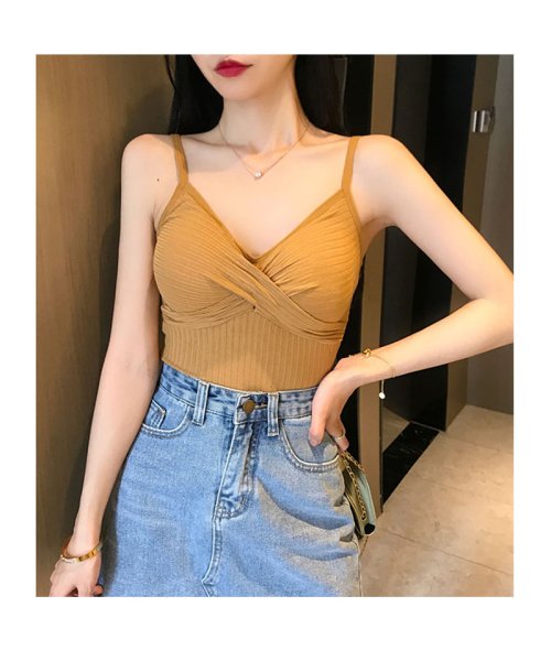 セール タンクトップ キャミソール Vネック ツイストデザイン ベアトップ ブラカバー シンプル 下着 肌着 セクシー バストアップ 盛り トップス 可愛い 新作 セイヘイショップ Seiheishop D Fashion