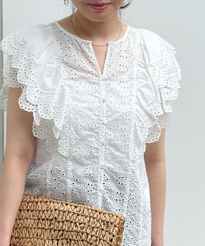 セール】ローン刺繍ボーラ―レースブラウス(503939821