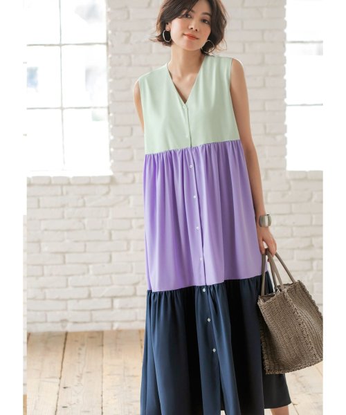 Luxe 配色ギャザーロングワンピース スタイルデリ Style Deli D Fashion