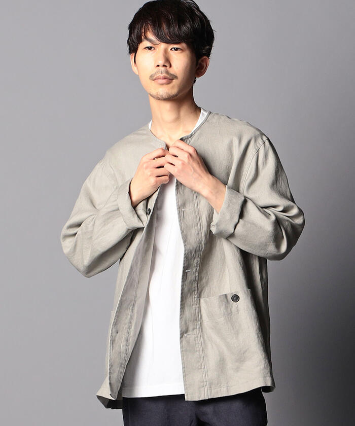 セール 30%OFF】リネンノーカラーブルゾン ジャケット(503980918 セール 30%OFF】リネンノーカラーブルゾン ジャケット(503980918