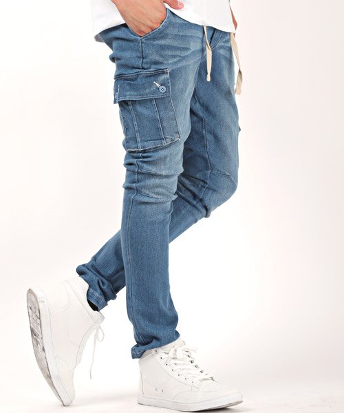セール15 Off デニムスリムテーパードカーゴパンツ デニムパンツ メンズ カーゴパンツ テーパード サイドポケット ラグスタイル Luxstyle D Fashion