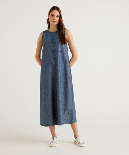 セール ノースリーブミディアム丈デニムワンピース ベネトン レディース Benetton Women D Fashion