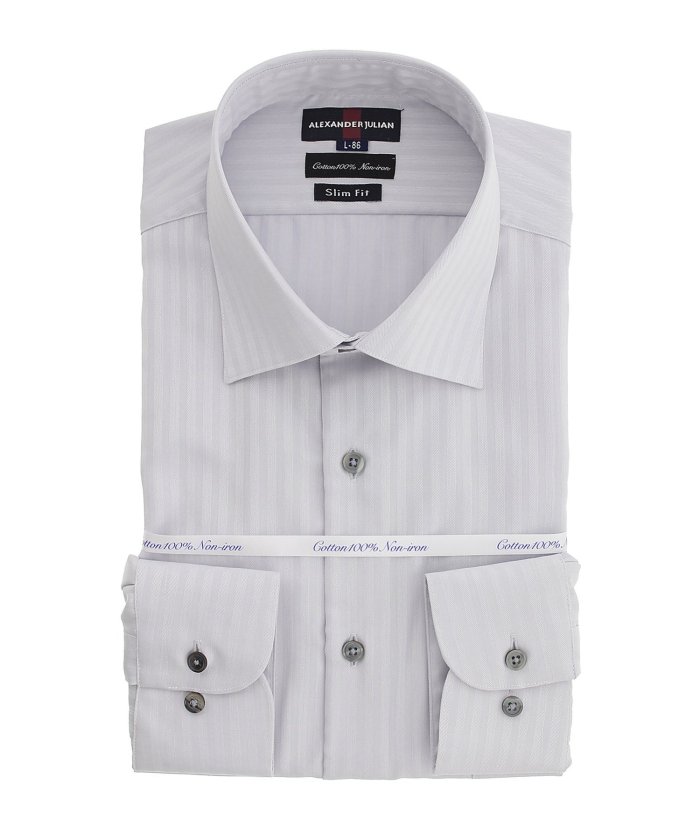 綿100％ 形態安定スリムフィット 最低価格の ワイドカラー長袖シャツ タカキュー TAKA-Q 至上