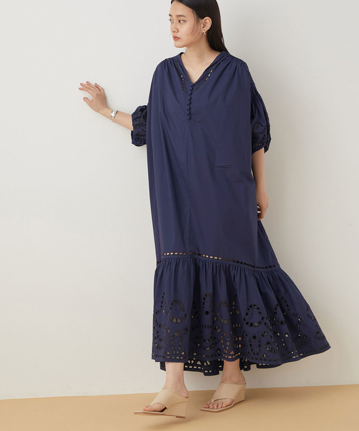 セール】<洗える>スカラップ刺繍ワンピース(504021352 セール】<洗える>スカラップ刺繍ワンピース(504021352