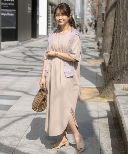 ラウンド スリット マキシ ワンピース コットン Tシャツ ロング 丈 半袖 カットソー ゆったり 春 夏 アドティエ Ad Thie D Fashion