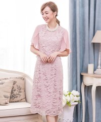 DRESS+/結婚式・お呼ばれ対応セットアップ風デザインフリルスリーブレースパーティドレス/504025059