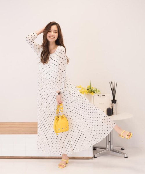 セール 柄シフォンプリーツティアードワンピース 手洗い可能 ビッキー Vicky D Fashion