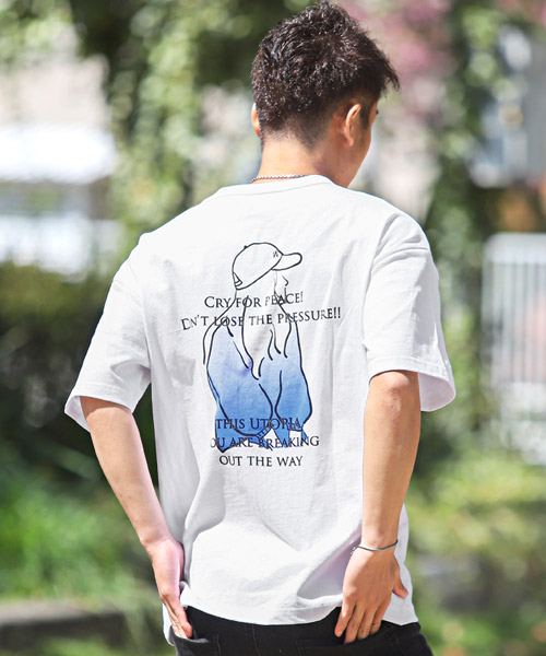 グラデーションガールバックプリントビッグTシャツ/Tシャツ メンズ 半袖 イラスト プリント ビッグシルエット(504035905)   ラグスタイル(LUXSTYLE) - d fashion