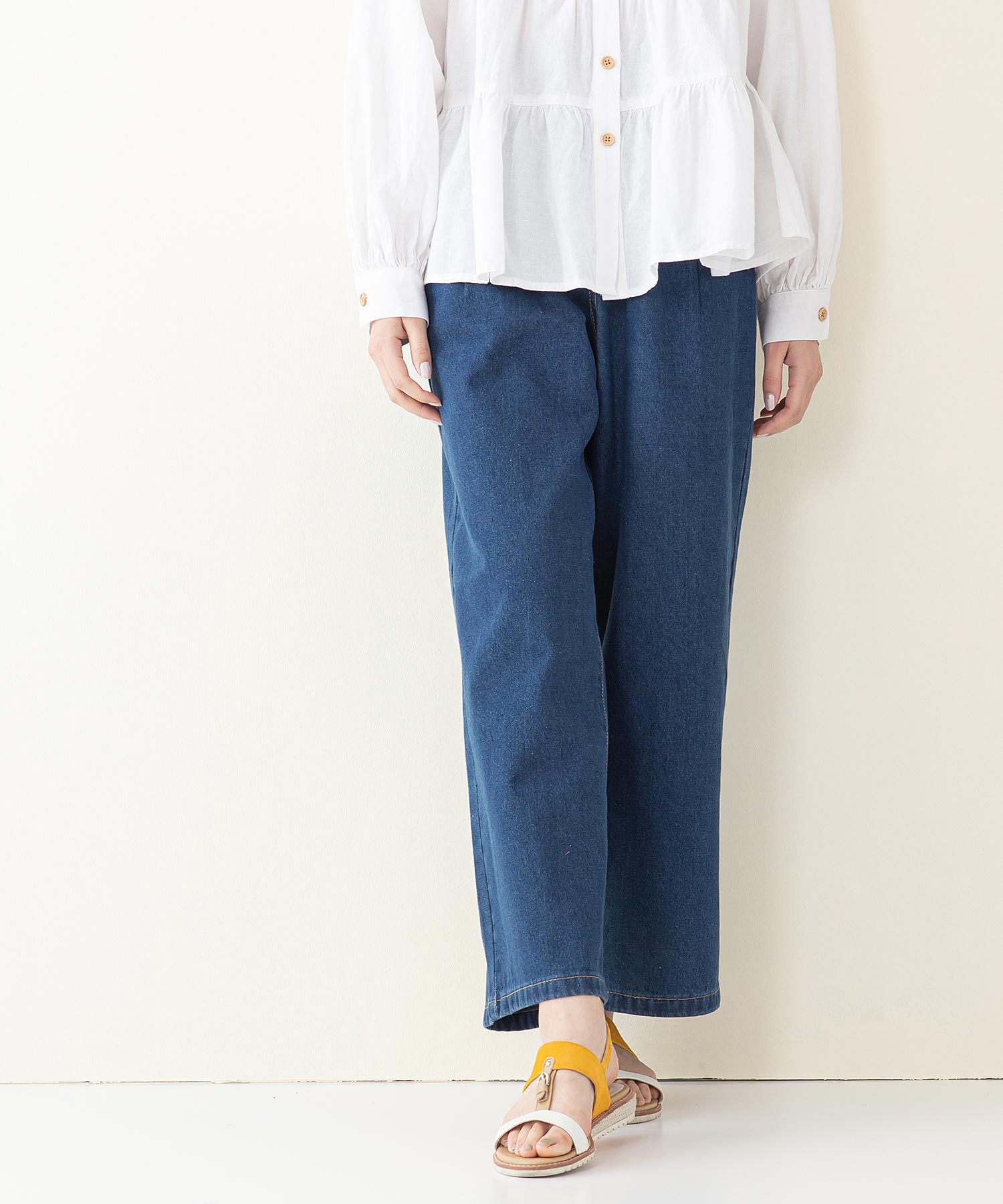 C-FORTPOINT】綿100% タック入り ワイドストレートパンツ ベルト付き