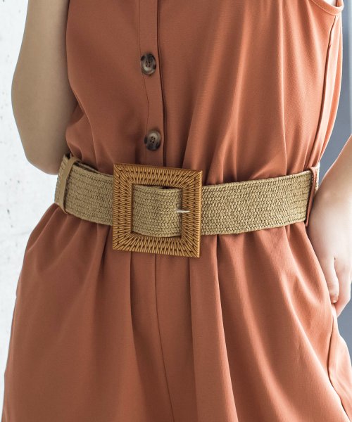 セール ラタンバックルベルト ベルト レディース 太 おしゃれ 韓国 黒 カジュアル 穴なし 大きめ ロング ゴム 調整 幅広 ブラック ベージュ ラタン ジュリアブティック Julia Boutique D Fashion