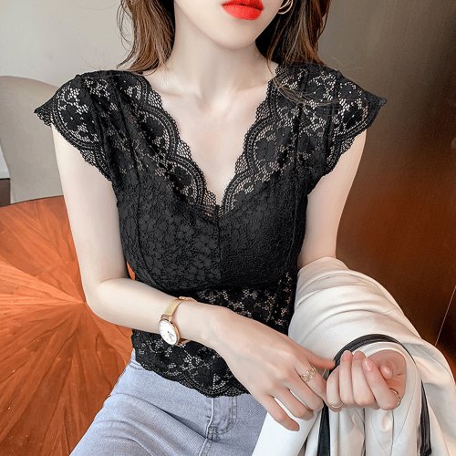 セール 花柄 総レース トップス Vネック 透け感 ミニミニストア Miniministore D Fashion セール 花柄 総レース トップス Vネック 透け感 ミニミニストア Miniministore D Fashion