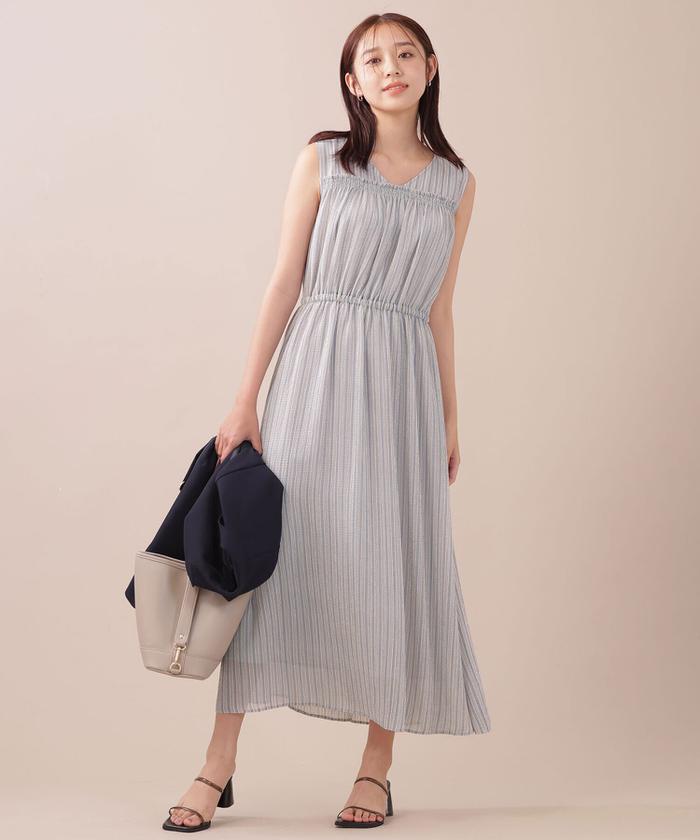 JUSGLITTY ストライプ ノースリーブ ロングワンピース