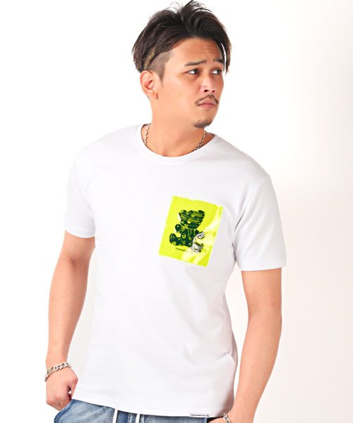 Hollywood Rich 蛍光ナイロンポケットtシャツ Tシャツ メンズ 半袖 プリント ベア ポケット ネオン ラグスタイル Luxstyle D Fashion