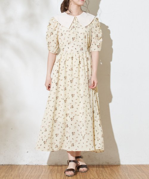 セール 花柄白衿パワショルワンピース オリーブデオリーブ Olive Des Olive D Fashion