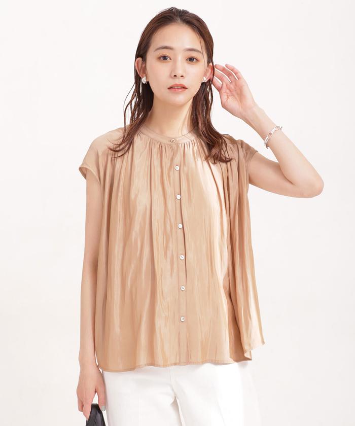 セール 30%OFF】WEB限定/サテンギャザーブラウス ノースリーブ