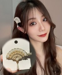 shoppinggo/ヘアクリップ 扇子 パール せんす チャーム 浴衣 和装 キラキラヘアピン ヘア留め 髪飾り 髪留め ヘアアクセサリー/504059548