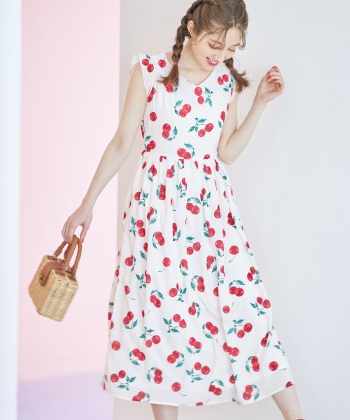 チェリープリントノースリーブワンピース トッコクローゼット Tocco Closet D Fashion チェリープリントノースリーブワンピース トッコクローゼット Tocco Closet D Fashion