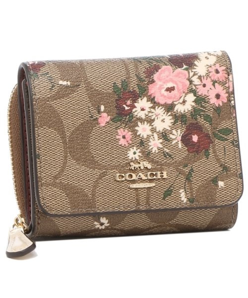 コーチ アウトレット 三つ折り財布 Signature 花柄 ミニ財布 ベージュ ピンク レディース Coach 6864 Ime7v コーチ Coach D Fashion