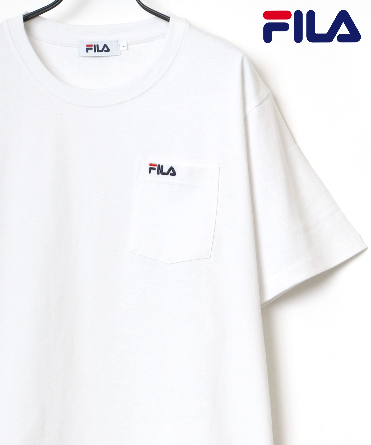 ロゴ 刺繍 ワンポイント ポケット クルーネック Tシャツ/無地T(504072402) ラザル(LAZAR) d