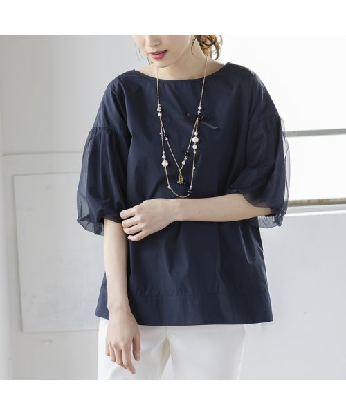 セール 袖チュールバックリボンカットソー ローズティアラ Rose Tiara L Size D Fashion