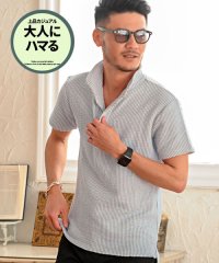 CavariA/キャバリア CavariA CavariA ワイヤー入りイタリアンカラー半袖シアサッカーポロシャツ メンズ シアサッカー 立襟 スキッパー 開襟 細身【C】/504072957