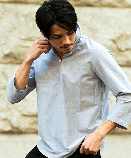 Cavaria ヘアライン柄ワイヤー入りイタリアンカラーカプリ7分袖シャツ メンズ シャツ 七分袖 ブランド カジュアル B キャバリア Cavaria D Fashion