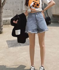 shoppinggo/ショッピングゴー shoppinggo ショートパンツ デニム ハイウエスト レディース ショーパン 美脚ボトムス お洒落 ダメージ カジュアル 着痩せ/504064029