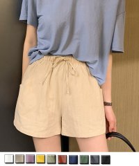 shoppinggo/ショートパンツ レディース リネン風 パンツ ボトムス ウエストゴム ゆったり リラックス 部屋着 ボトムス/504064031