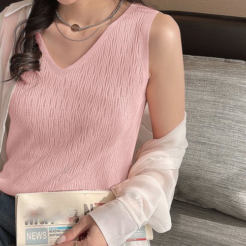 セール Off タンクトップ Vネック ニット 無地 重ね着 ミニミニストア Miniministore D Fashion セール Off タンクトップ Vネック ニット 無地 重ね着 ミニミニストア Miniministore D Fashion