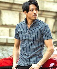 CavariA/キャバリア CavariA CavariA ストライプ柄ストレッチ半袖ポロシャツ メンズ 半袖 ブランド トップス インナー イタリアンカラー 大人 カジュアル/504079714