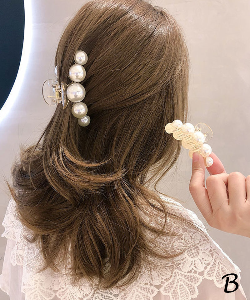 パール ヘアクリップ ハーフアップ シュシュ バレッタ ゴールド 可愛い